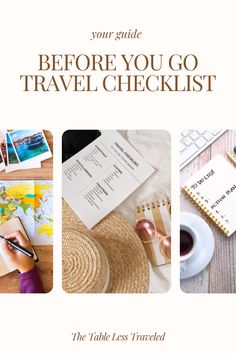 the title for your guide before you go travel checklist, with photos and notebooks