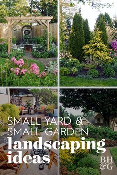 small garden landscaping ideas with pictures of trees and shrubs in different stages of development, including an arbor