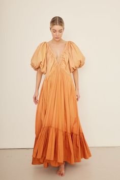 Birthday Gown, Bella Wedding, Long Kaftan, Orange Ombre, Evening Outfits, Indian Cotton, Puffed Sleeves, Looks Style, Event Dresses