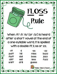 a green and white poster with the words floss rules