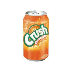 crush orange soda can on white background