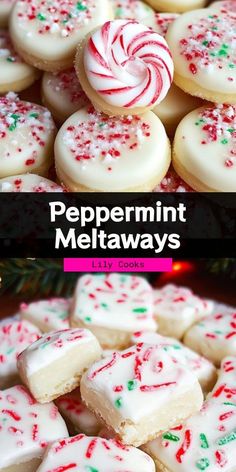 peppermint meltaways with white and green sprinkles on top