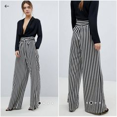 Boohoo For Asos Tie Waist Striped Wide Legs Pants 100% Polyester Colos Is Not True White. Closer To An Off White Nwot Approximate Flat Measurements Waist 13.5" Lenght 44" Chic Striped High Waist Wide Leg Pants, Chic Striped Pants For Night Out, Elegant Striped Bottoms For Night Out, Wide-leg Summer Bottoms For Going Out, Striped Wide Leg Pants For Night Out, Wide-leg Pants For Going Out In Summer, Striped Bottoms For Spring Party, Casual Striped Party Bottoms, Wide Legs Pants