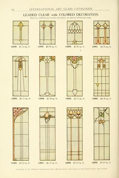 an old book with many different types of stained glass windows and designs on the pages