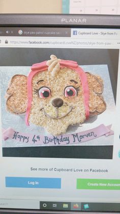 a computer screen with an image of a dog on it's face and the caption happy 4 th birthday mom