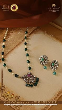 ►Click Visit to connect WhatsApp for more details /Call:📲+91-8499011111. Elegant green emerald and pearl mala with uncut polki pendant. ► Free shipping All Over India & International (T*c Apply) 📍Visit our store Krishna Jewellers Pearls & Gems at Jubilee Hills, Hyderabad.#krishnajewellerspearlsandgems #krishnajewellers #polkiearrings #emeraldnecklace #emeraldmala #uncutdiamondpendant #earrings #pearlearrings Pearl Mala