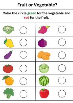 a printable worksheet for fruits and vegetables