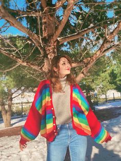 Colorblock Cardigan, Rainbow Cardigan, Clothing Finds, Teaching Outfits, Kawaii Diy, Stripe Cardigan, Cardigan Knitted, Knitted Jacket, Berlin Fashion