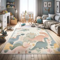 Ambesonne Dinosaur High Density Long Fiber Poly Threads Decorative Area Rug Carpet Dinosaur Rug, Carpet Art, Nursery Changing Table, Changing Table Dresser, Nursery Glider, Area Rug Decor, Toddler Furniture, Night Light Kids, Animals Funny