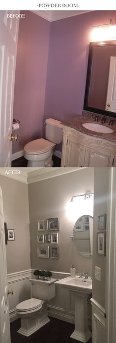 two pictures show the same bathroom in different rooms