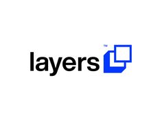 the logo for layers is shown in black and blue on a white background, with an image of a rectangle