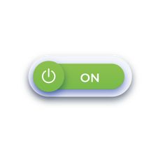 a green button with the word on and an arrow pointing to it's left