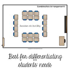 an office with two desks and chairs in it, the words best for different students needs