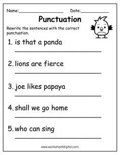 the worksheet for punctuation is shown with an image of a pig