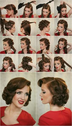 Nice retro look. Love both the hairstyle and makeup. 1930s Hair, Sanggul Modern, Vintage Hairstyles Tutorial, Easy Updo Hairstyles, Hair And Beauty