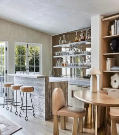 a bar with stools in front of it