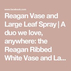 the text reads reagan vase and large leaf spray a duo love, anywhere the reagan ribbed white vase and la