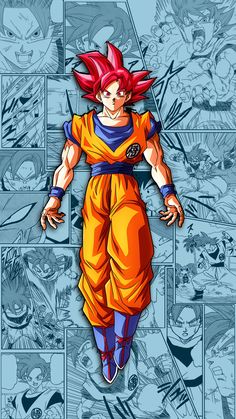 the dragon ball character is depicted in front of an image of many other characters and their expressions