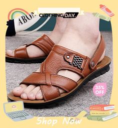 Men's Plus Size Non-slip Flat Leather Beach Sandals Mens Plus Size, Beach Sandals, Mens Fashion Shoes, Women's Shoes Sandals, Light Brown, Fashion Shoes, Shoes Sandals, Men's Shoes, Autumn Fashion