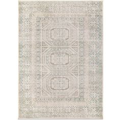 a white rug with an intricate design on the top and bottom, in different colors