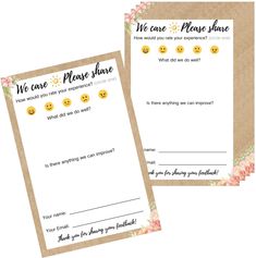 two envelopes with emoticions on them, one says we care please share