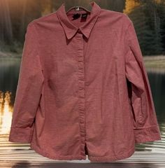 Gap Stretch Womens Red Button Down Shirt Top Long Sleeve Size XL