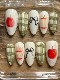 Bright Witchy Nails, Colored Pencil Nails, Fun Autumn Nails, Caramel Apple Nails, Quilt Nail Art, Thanksgiving Nail Colors Gel, Nail Art November, Food Themed Nails, Nail Art Themes