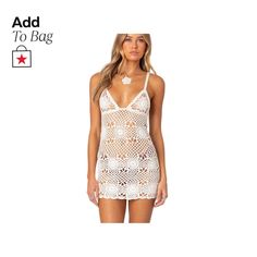 in stock Chic Crochet Dress For Beach Cover-up, Lace Mini Dress With Crochet Details, Lace Mini Dress For Beachwear, Beach Crochet Dress With Lace Trim, Crochet Lace Dress For Brunch, Beach Season Lace Crochet Dresses, Crochet Lace Dresses For Beach Season, Chic Lace Crochet Dress As Beach Cover-up, Chic Lace Crochet Dress For Beach