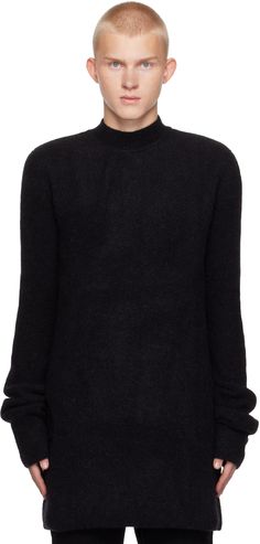 Brushed knit stretch alpaca-blend sweater. · Rib-knit crewneck, hem, cutout, and cuffs · Cutout at sideseam Supplier color: Black Knit Alpaca, Knit Crewneck, Rick Owens, Alpaca, Knit Sweater, Rib Knit, Apparel Accessories, Shirts Tops, Knitted Sweaters