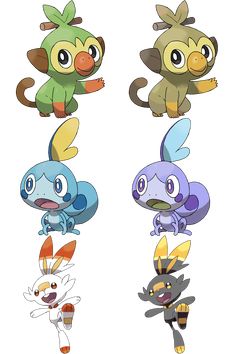 four different types of pokemon characters