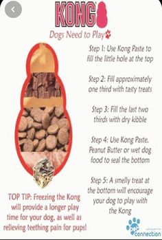 an advertisement for kong dog treats with instructions on how to use the bowl and what to put in it