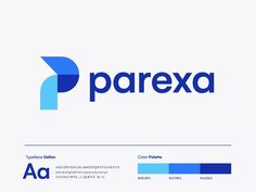 the logo for parexa is shown in blue and white, as well as an image