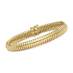 Ross-Simons - Italian 14kt Yellow Gold Domed Bracelet. 7". Instantly add elegance and sophistication to any outfit with our domed bracelet. Crafted in Italy of 14kt yellow gold, the coiled design casts a warm glimmer with the help of a brightly polished finish. A wardrobe must-have for any fine jewelry lover. Includes a figure 8 safety. Box clasp, 14kt yellow gold domed bracelet. Classic Gold Bracelet Tarnish Resistant, Classic Round Tennis Bracelet With Polished Finish, Flexible Yellow Gold Bracelet For Anniversary, Classic Gold Tennis Bracelet, Classic Yellow Gold Tarnish-resistant Tennis Bracelet, Gold Classic Diamond Bracelet For Formal Occasions, Classic Gold Bracelet With Jubilee Design, Classic Flexible Yellow Gold Bracelet, Classic Yellow Gold Chain Bracelet