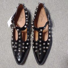 Patent Leather Studded All Around.Make A Statement With These Designer Mary Janes Sz 10 Black Studded Round Toe Flats, Black Studded Pointed Toe Flats, Black Pointed Toe Flats With Studs, Marc Jacobs Shoes, Jacob Black, Mary Janes, Marc Jacobs, Patent Leather, Women Shoes