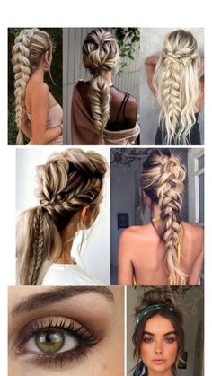 different styles of braids are shown in this collage, including one with long hair and