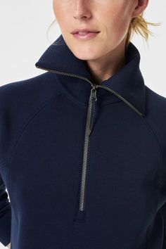 Luxurious comfort that goes anywhere. The AirEssentials Collection is made with spacer fabric that’s lightweight, soft and ultra drapey, designed to feel silky against your skin. Pair with the matching wide leg pant. Knit Structure, Half Zip Sweatshirt, Denim Pant, Zip Sweatshirt, Half Zip, Outerwear Jackets, Oversized Fits, Your Skin, Sweater Top