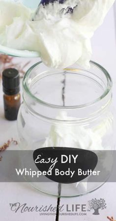 A jar of homemade whipped body butter Whipped Coconut Oil Body Butter, Coconut Oil Body Butter, Coconut Oil Scrub, Whipped Coconut Oil, Body Butter Recipe, Coconut Oil Body, Homemade Body Butter, Coconut Oil For Acne, Diy Body Butter