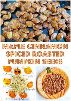 maple cinnamon spiced roasted pumpkin seeds are the perfect fall treat for kids and adults