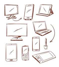 hand drawn electronic devices on white background