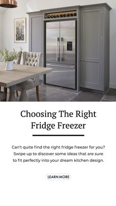 a refrigerator freezer sitting inside of a kitchen next to a dining room table and chairs