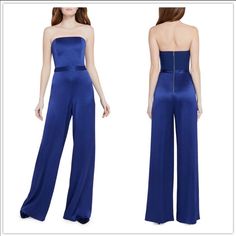 New With Tags!! This Stunning Alice + Olivia Jumpsuit Has Wide Leg Pants With A Fitted Bustier Top That Hugs You In All The Right Places. I’m Selling This Piece As It’s Sadly Not The Right Size For Me. Chic Blue Strapless Jumpsuit For Evening, Fitted Blue Satin Bottoms, Blue Fitted Satin Bottoms, Blue Strapless Jumpsuit For Spring Evening, Blue Strapless Jumpsuit For Evening In Spring, Evening Strapless Satin Jumpsuit, Spring Silk Fitted Jumpsuits And Rompers, Fitted Silk Jumpsuits And Rompers For Spring, Sleeveless Silk Fitted Jumpsuit