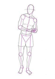 a drawing of a man in shorts with his hands on his hips and the bottom half of