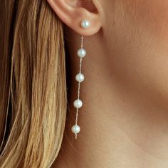 Pearl Silver Earrings, Long Pearl Earring, Dangle Earring, Bridal Pearl Earring,two Styles in One - Etsy White Prom Earrings, Trendy Dangle Pearl Earrings, Pearl Dangle Necklace, Drop Down Pearl Earrings, White Pearls Earrings, Long Pearl Earrings Wedding, Pearl Earrings Dangle Silver, Pearl Necklace Prom, Pearl Chain Earrings