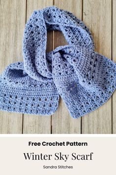 free crochet pattern for an easy scarf made with ligth blue yarn named Sky Soft Crochet Scarf Pattern Free, Crochet Stitch Sampler Scarf, Aran Crochet Scarf Pattern Free, Elegant Crochet Scarf Pattern Free, 2 Ply Crochet Patterns, January Crochet Projects, Crochet Winter Scarf Free Pattern, Crochet A Scarf Free Pattern, Crochet Scarfs For Women Winter