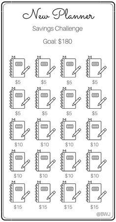 the new planner savings challenge is shown in this black and white version, with numbers on each