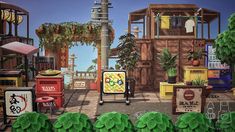 an animated image of a store with lots of plants and other things in the background