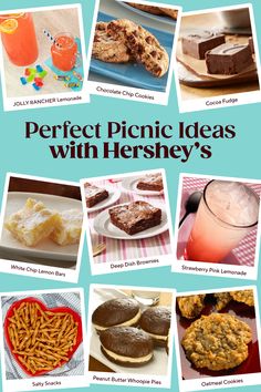 easy picnic ideas using hersheys recipes Easy Picnic Desserts, Picnic Dessert Recipes, Desserts For Spring, Picnic Dessert, Picnic Drinks, Sweet Treats To Make, Picnic Desserts, Red Velvet Whoopie Pies, Milk Chocolate Chip Cookies