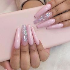 30+ Swoon-Worthy Christmas Nails You Just Cannot Miss! Jamur Kancing, Pink Nail Art, Long Acrylic Nails Coffin, Coffin Nails Long, Pink Acrylic Nails, Nailed It