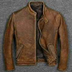 Men's Biker Cafe Racer Vintage Motorcycle Distressed Tan Brown Leather Jacket Superior Quality Soft Real Leather jacket  Exact Material : Cow Leather Full Grain Color: Brown Waxy Antique Look Front: Front Zip Closure Soft Polyester Lining with Micro Fiber Insulation foam keep warmth Three inside pockets including mobile pocket High Quality Stitching  Washed and Waxing for Antique Look Brand New with  Tags FREE DUST COVER SIZE GUIDE MENS SIZE CHART - Measurements in Inches Size Range Suitable for Fitted Distressed Brown Biker Jacket, Casual Style, Casual Fitted Distressed Brown Biker Jacket, Casual Distressed Leather Biker Jacket, Casual Vintage Brown Leather Biker Jacket, Casual Vintage Brown Biker Jacket With Long Sleeves, Casual Vintage Brown Long Sleeve Biker Jacket, Vintage Winter Biker Jacket With Double-needle Stitching, Vintage Brown Biker Jacket With Zipper Closure, Brown Vintage Biker Jacket With Zipper Closure