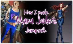 a woman dressed in blue and purple with text overlay that reads how i made mara jade's jumpsuit